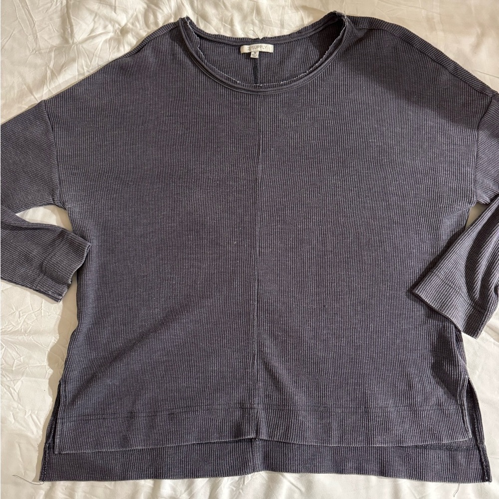 Z Supply Charcoal Ribbed Knit Top